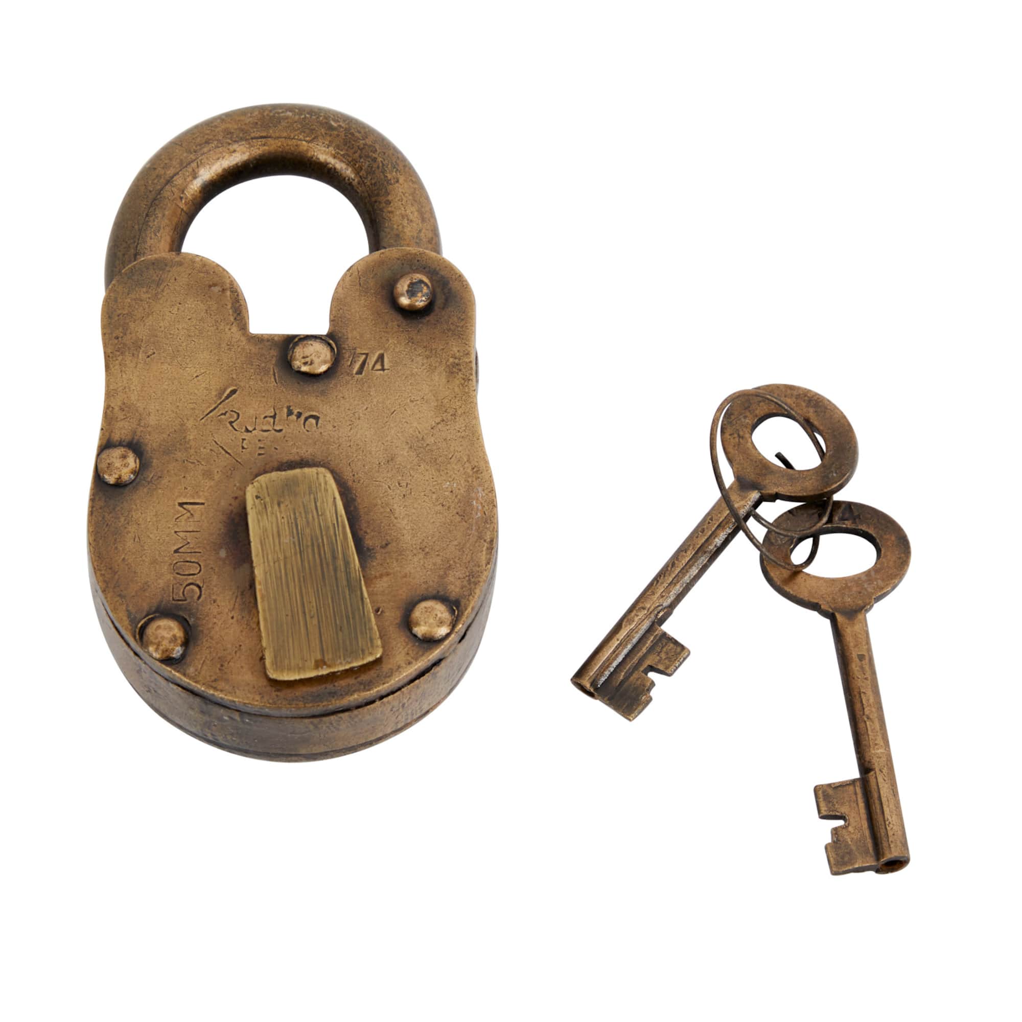 Brass Iron Eclectic Lock And Key, 3" x 4"